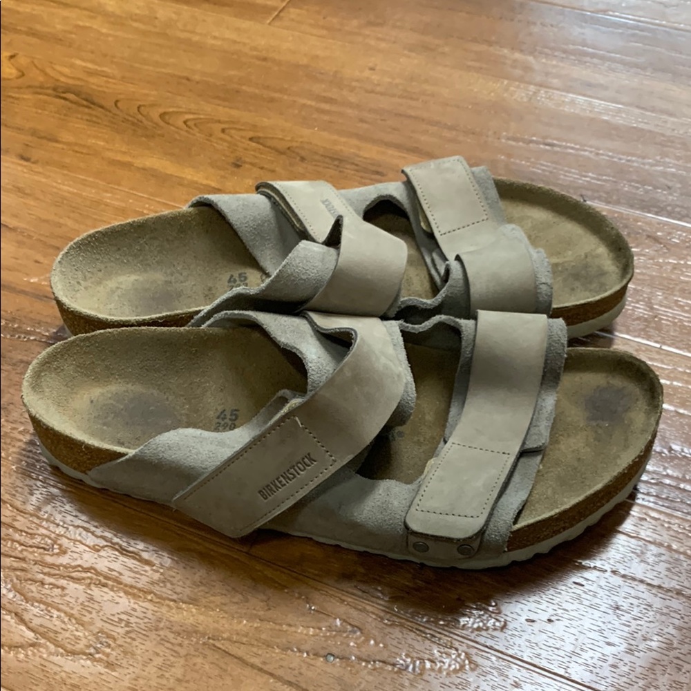 Birkenstock Taupe Two-Strap Suede Sandals
